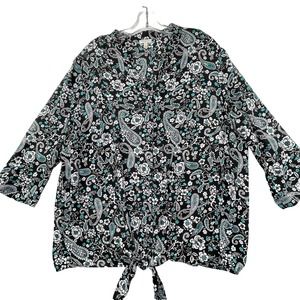 Talbots Womens Plus Size 2X Printed Lightweight Polyester 3/4 Sleeve‎ Blouse Top